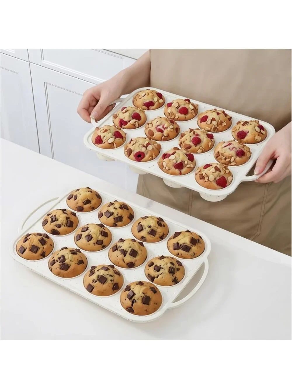 Nonstick Silicone Muffin Pans - 12 Cup Baking Molds, BPA Free, Dishwasher Safe